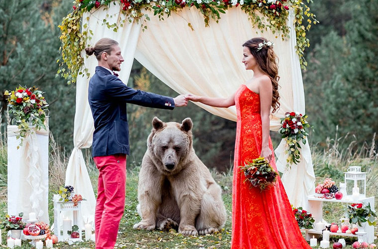 Свадьба по-русски: церемонию бракосочетания провел медведь